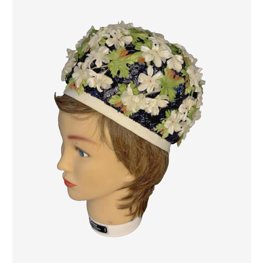 Vintage 1960's Woodward & Lothrop Women's Woven Floral Pillbox Hat 21"
